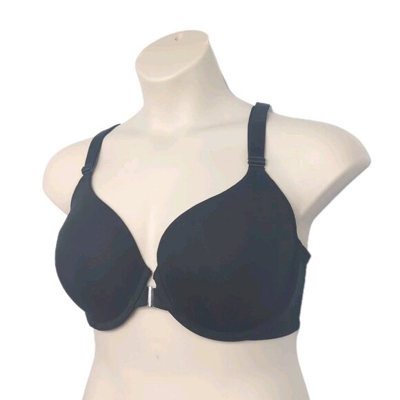 Cacique Lane Bryant Womens Front Close Black T Shirt Bra U/W Lace X Back 44D - Picture 2 of 9
